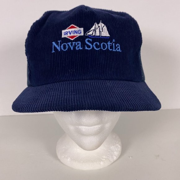Victory Caps Other - Vintage Irving Oil Nova Scotia Corduroy Snapback Hat Cap Trucker Mesh Bluenose